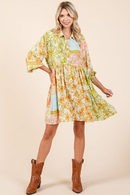 Mittoshop Floral Button Detail Long Sleeve Shirt Dress