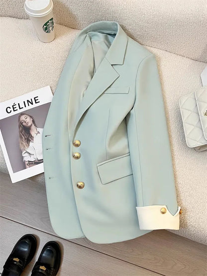 Women Long Sleeve Office Lady Blazers Autumn Winter Solid Casual Single Breasted Chic Notched Blazer Ladies Jackets Clothes