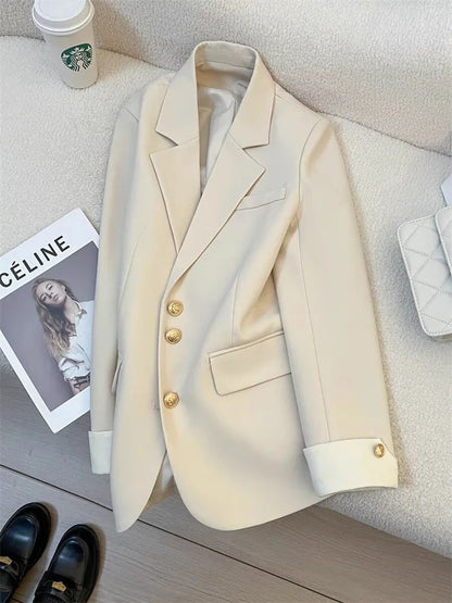 Women Long Sleeve Office Lady Blazers Autumn Winter Solid Casual Single Breasted Chic Notched Blazer Ladies Jackets Clothes