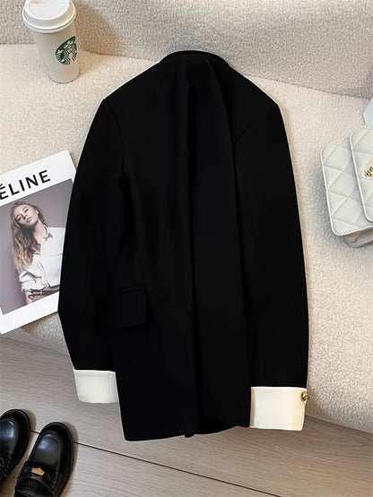 Women Long Sleeve Office Lady Blazers Autumn Winter Solid Casual Single Breasted Chic Notched Blazer Ladies Jackets Clothes