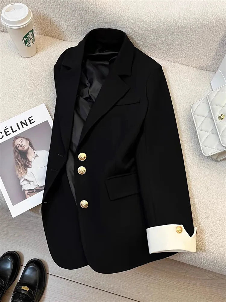 Women Long Sleeve Office Lady Blazers Autumn Winter Solid Casual Single Breasted Chic Notched Blazer Ladies Jackets Clothes