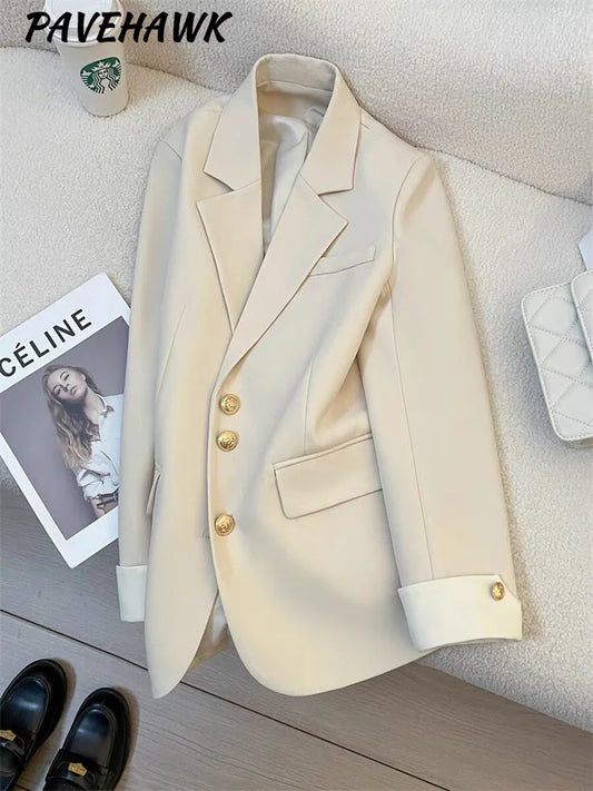 Women Long Sleeve Office Lady Blazers Autumn Winter Solid Casual Single Breasted Chic Notched Blazer Ladies Jackets Clothes