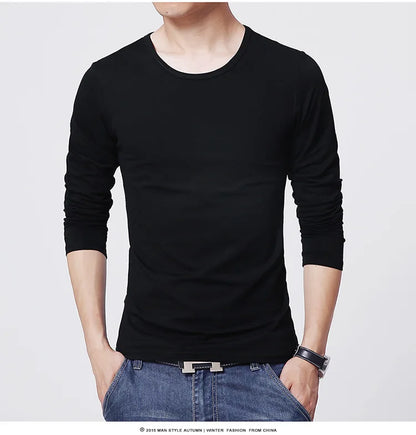 2025 MRMT Brand New Men's T-Shirts Long Sleeve Slim Men T-Shirt Young Man Pure Color Tops Tees Shirt O-Neck For Male Boys Tshirt