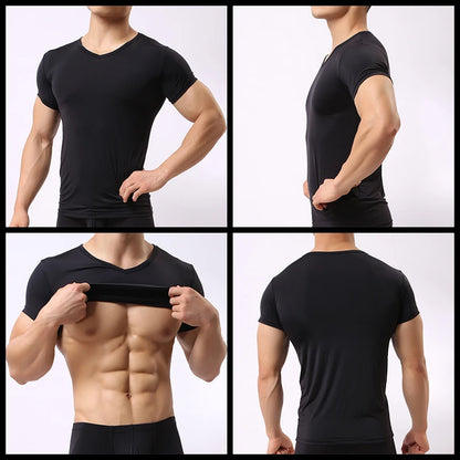 Men's Sheer Undershirts Man Ice Silk Mesh See through Basics Shirts Sexy Fitness Bodybuilding Underwear