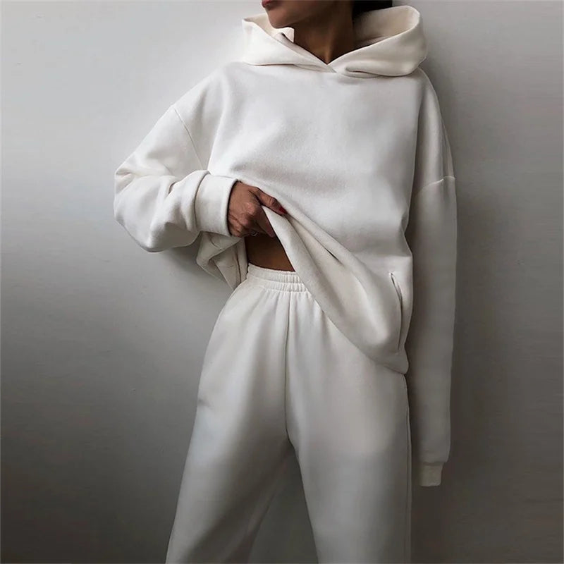 Women's Tracksuit Suit Autumn Fashion Warm Hoodie Sweatshirts Two Pieces Oversized Solid Casual Hoody Pullovers Long Pant Sets