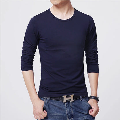 2025 MRMT Brand New Men's T-Shirts Long Sleeve Slim Men T-Shirt Young Man Pure Color Tops Tees Shirt O-Neck For Male Boys Tshirt