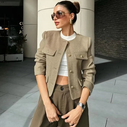 TRAF Woman Outerwears Autumn Long Sleeve Cropped Jacket For Women Winter Button Demi-Season Short Coats Elegant Women's Coat