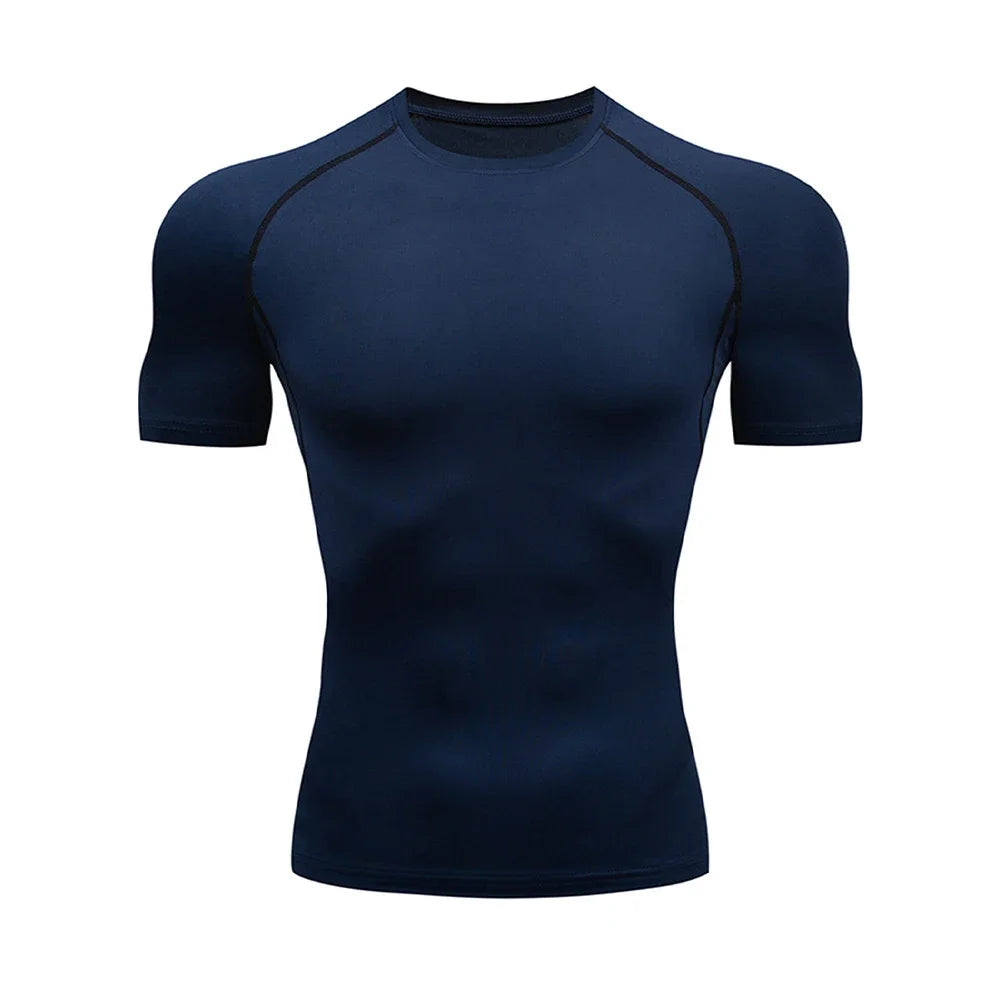 Men's Bodybuilding Sports Tight T-shirt Summer Compression O-Neck T Shirt Gym Fitness Quick Dry Running Tshirt Male Workout Tops