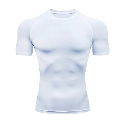 Men's Bodybuilding Sports Tight T-shirt Summer Compression O-Neck T Shirt Gym Fitness Quick Dry Running Tshirt Male Workout Tops