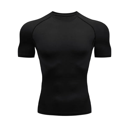 Men's Bodybuilding Sports Tight T-shirt Summer Compression O-Neck T Shirt Gym Fitness Quick Dry Running Tshirt Male Workout Tops