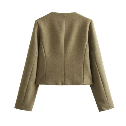 TRAF Woman Outerwears Autumn Long Sleeve Cropped Jacket For Women Winter Button Demi-Season Short Coats Elegant Women's Coat