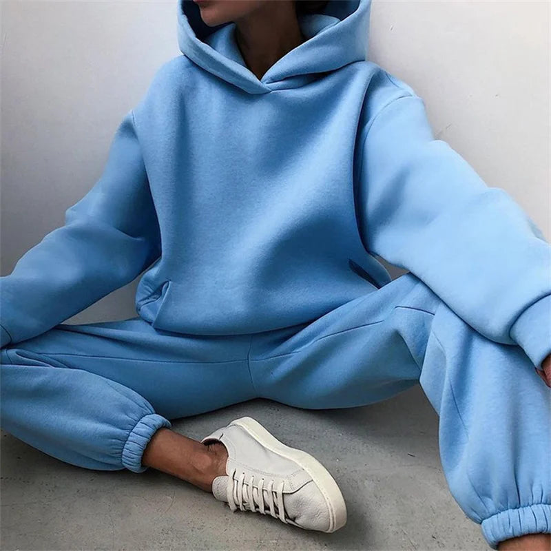 Women's Tracksuit Suit Autumn Fashion Warm Hoodie Sweatshirts Two Pieces Oversized Solid Casual Hoody Pullovers Long Pant Sets