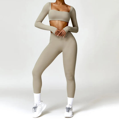 2PCS Yoga Suit Sports Set Women Quick-Drying Gym Set Women Tracksuit Running Workout Long Sleeve Sports Shirt Yoga Clothing