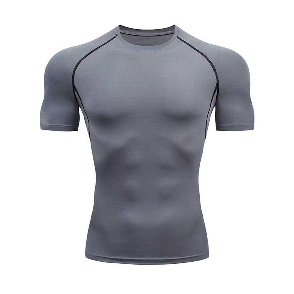 Men's Bodybuilding Sports Tight T-shirt Summer Compression O-Neck T Shirt Gym Fitness Quick Dry Running Tshirt Male Workout Tops