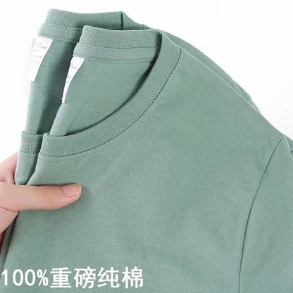 100% Cotton T-shirt Men Women Solid Color O Neck Short-sleeved Tops Summer Korean Loose Half-sleeve T Shirt Unisex M-4XL