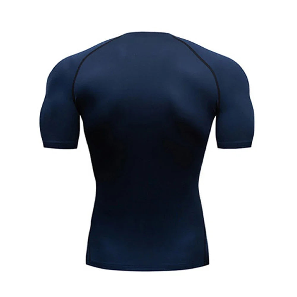 Men's Bodybuilding Sports Tight T-shirt Summer Compression O-Neck T Shirt Gym Fitness Quick Dry Running Tshirt Male Workout Tops