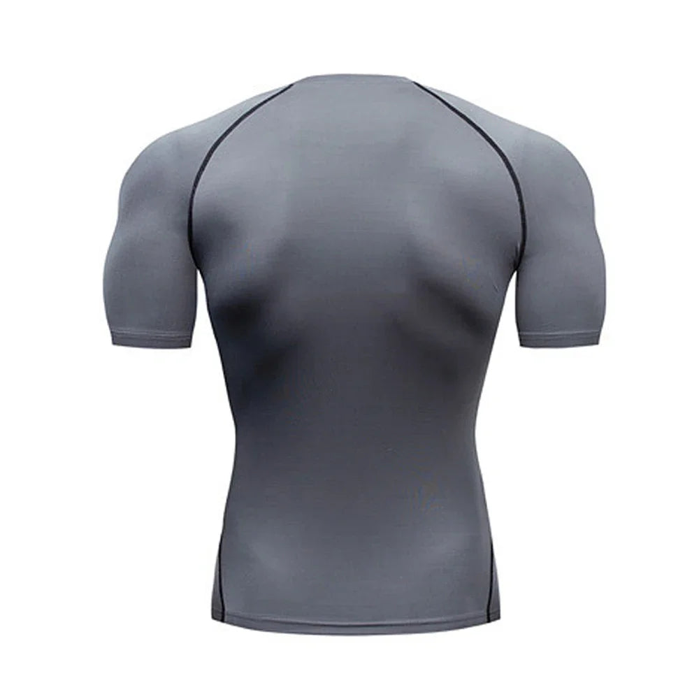 Men's Bodybuilding Sports Tight T-shirt Summer Compression O-Neck T Shirt Gym Fitness Quick Dry Running Tshirt Male Workout Tops