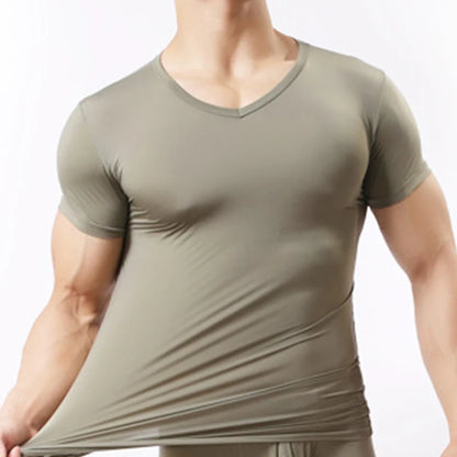 Men's Sheer Undershirts Man Ice Silk Mesh See through Basics Shirts Sexy Fitness Bodybuilding Underwear